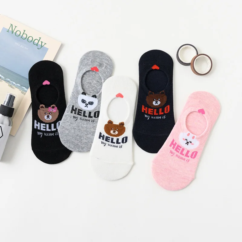 Socks women Girl's happy funny cartoon animal no-show socks cute bear panda dog chick cat monkey summer spring socks female Soks