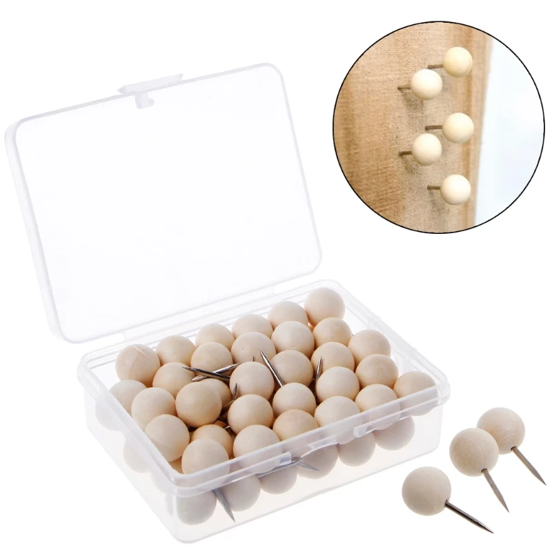 60 Pcs Round Wooden Thumbtack Creative Decorative Drawing Push Pins Wood Head thumbtack School Office Supplies