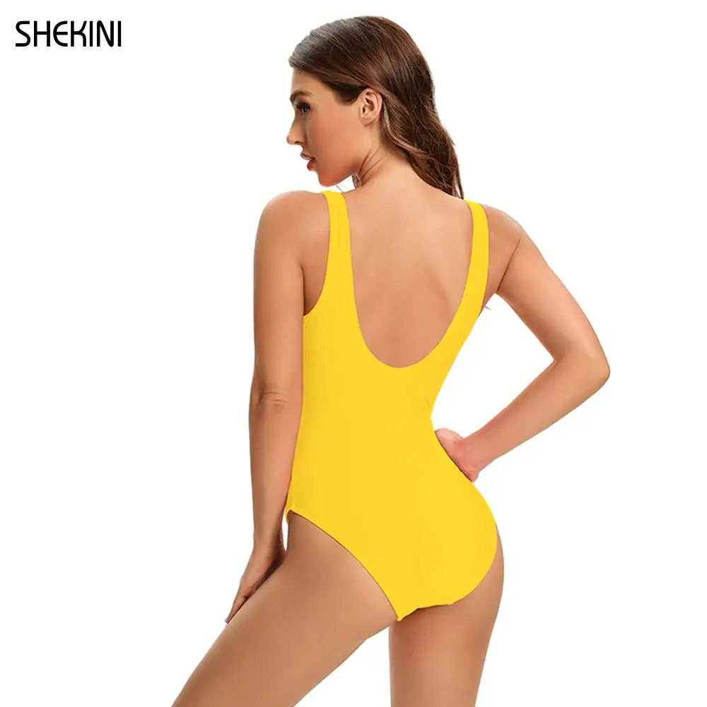 SHEKINI Women\'s Zipper Front Low Back High Cut One Piece Swimsuit Bathing Suit No Padding Bra Swimwear 2021 Beach Clothes