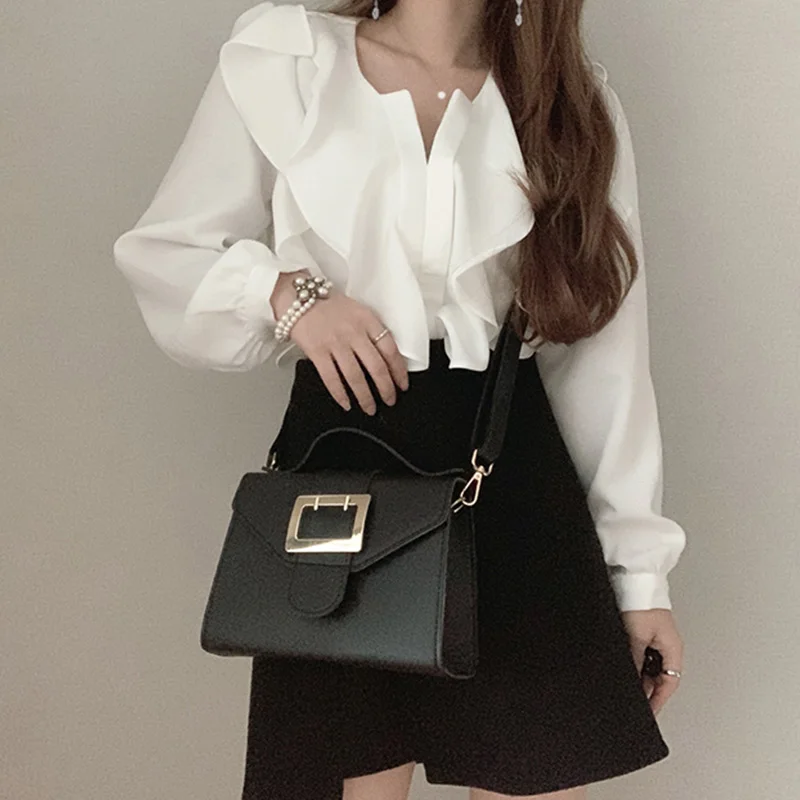 Nomikuma 2023 Spring New Ruffle Blouse Shirt Causal V-neck Puff Long Sleeve Women Tops Korean Fashion Blusas Feminimos 6D807