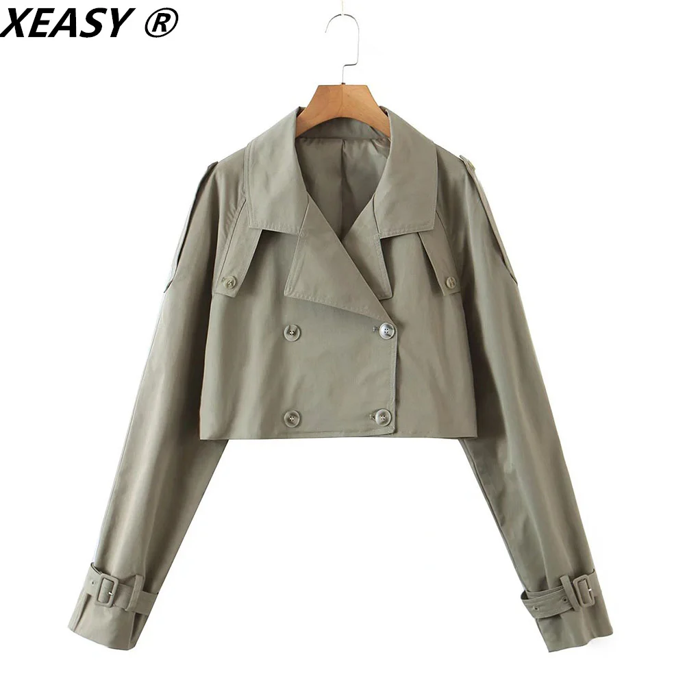 XEASY 2021 Women\'s Suits With Skirt Vintage Short Blazer Cropped Jacket High-Waisted Skirt Autumn Female Mini Suit 2 Piece Set