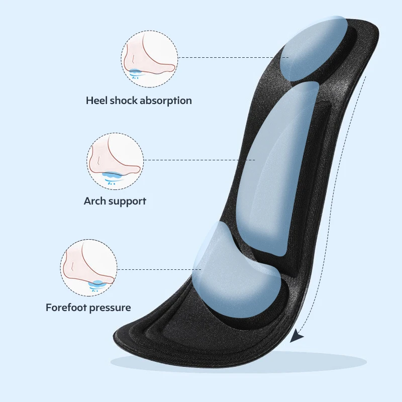 Memory Foam Orthopedic Insoles for Flat Feet Arch Support Fascitis Plantar Shoe Pads for Women Men Foot Massager Sports Insoles