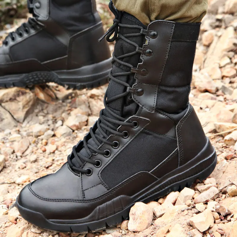 High Quality Durable Mens Brown Suede Leather Training Hiking Shoes Lace Up Black Boots for Men