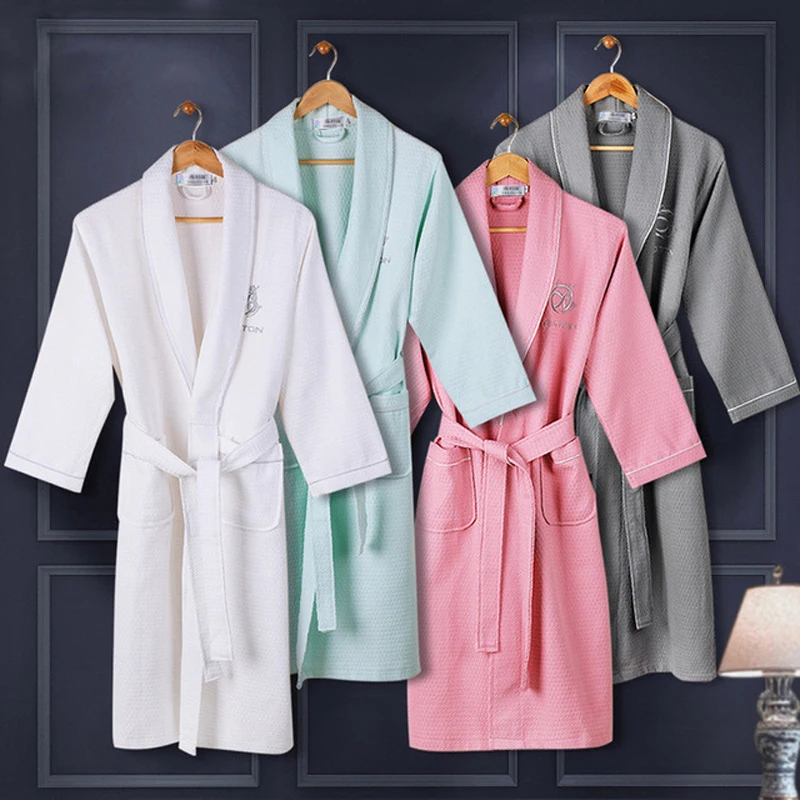 Waffle Robe 100% Cotton Robe Lovers Hotel Robe Men And Women Robe Bathrobe Soft Sleeprobe Male&Female Casual Embroidery Homewear