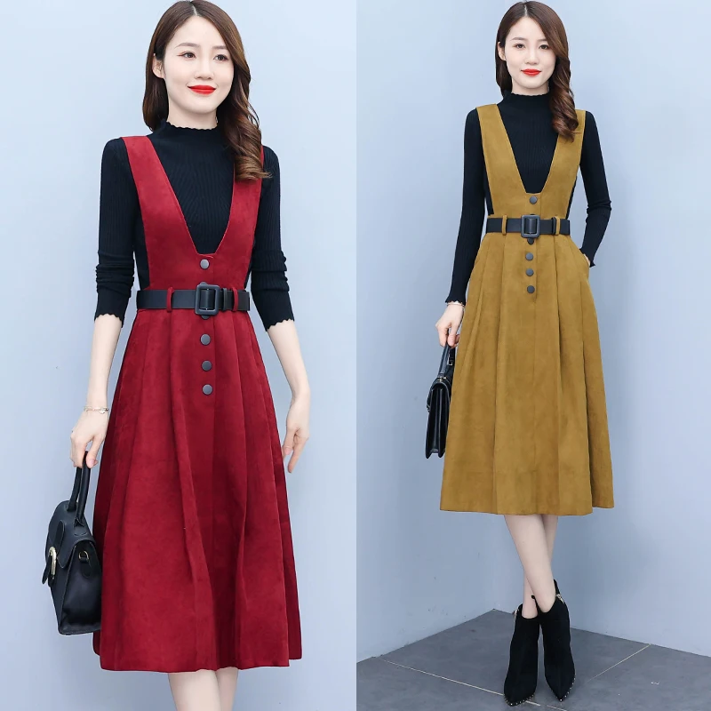 2024 New wool Vest Dress maglione vestito a due pezzi autunno inverno Vintage Casual Dress Women Thick Warm Bodycon Party Fashion Sets