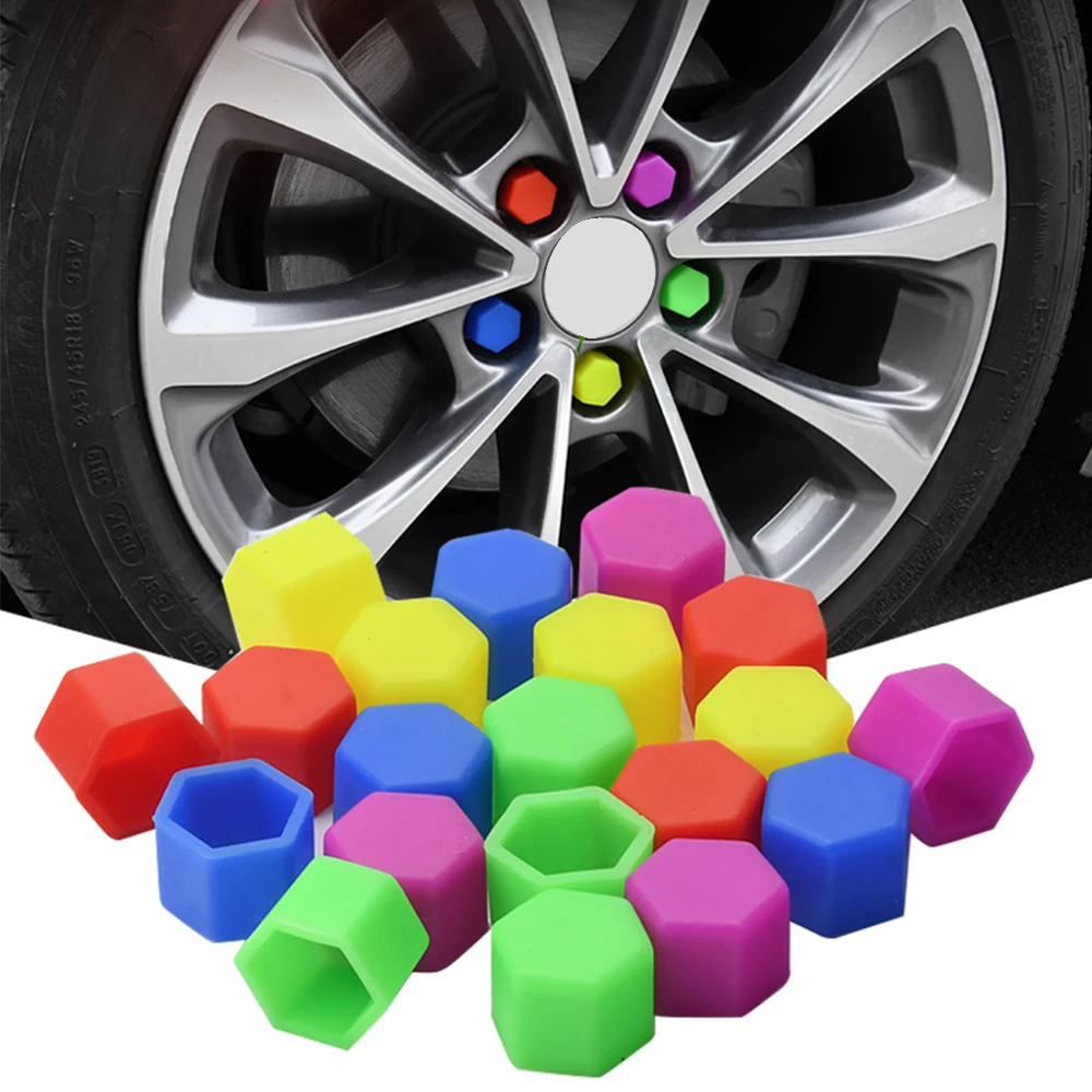 20Pcs 17/19/21mm Silicone Hexagonal Socket Car Wheel Hub Screw Cover Nut Caps Bolt Rims Exterior Decoration Protection Covers