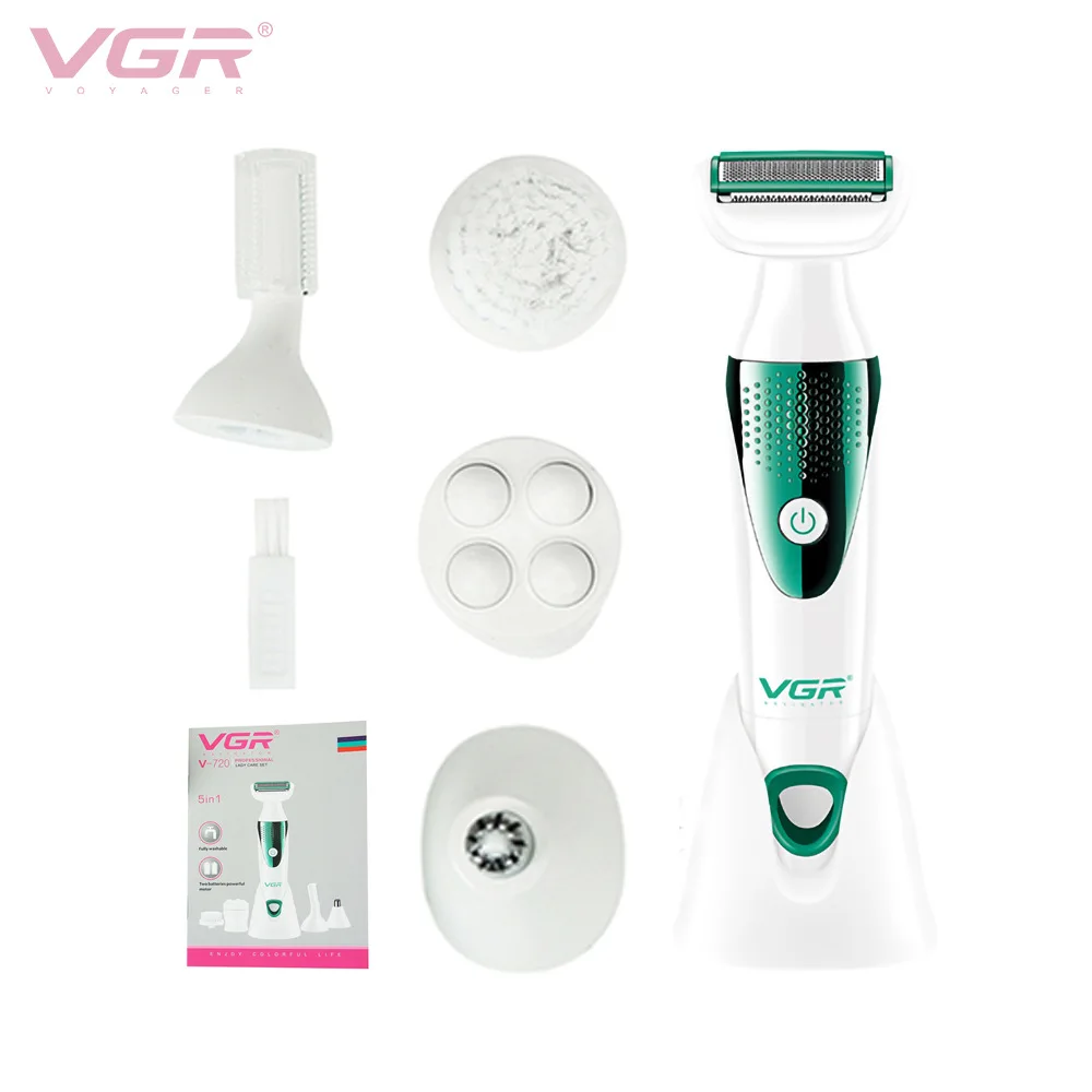 VGR 720 Personal Care Shaver, Depiladora Curved Net, Aparelhos Laváveis do Corpo, Lavagem de Sobrancelha, Massagem Facial, Barbear Nariz, V720, 5 em 1