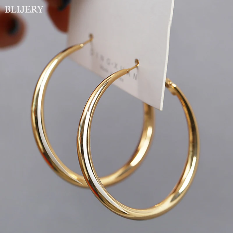 BLIJERY Punk Fashion Solid Metal Big Hoop Earrings for Women Statement Jewelry Smooth Circle Earrings Femme Boucles d\'oreilles