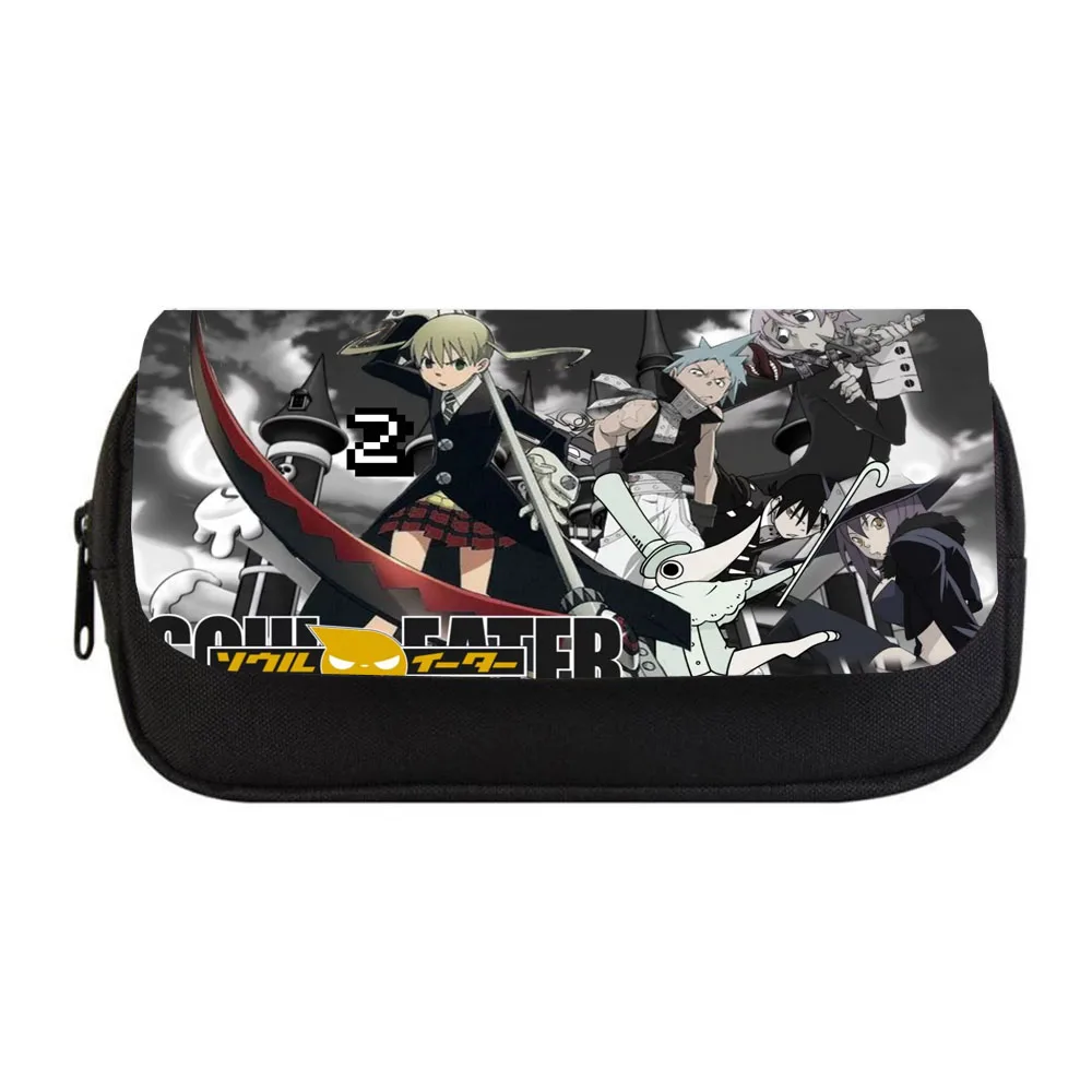 

Anime Soul Eater Pencil bag Women Makeup Bag Child boys girls Pencil Case Student Double Zipper pencil Bag Handbag Purse