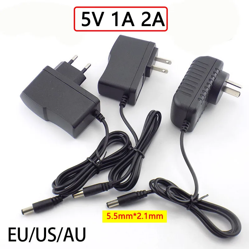 Adapter DC 5V 1A 2A AC / DC Converter Power 5 V Volt Power Supply Charger DC US EU AU Plug 5.5mmx2.1mm For LED Strip Lamp