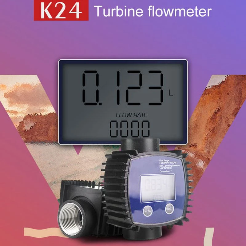 K24 flow meter methanol oil meter turbine electronic fuel diesel flowmeter digital fuel gauge female thread turbine flowmeter