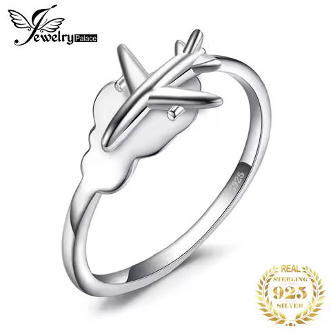 JewelryPalace Airplane 925 Sterling Silver Ring Open Adjustable Stackable Fashion Rings for Women Yellow Gold Rose Gold Plated
