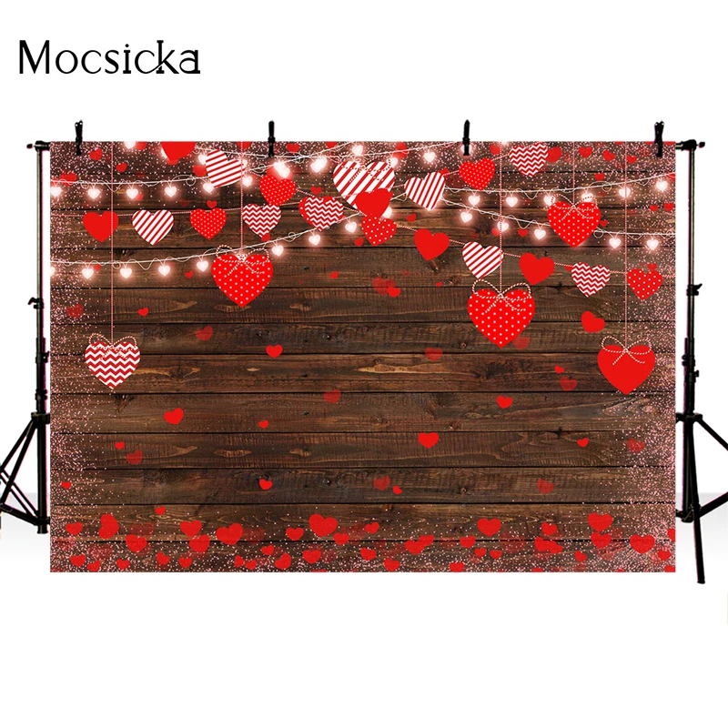 Valentine's Day Photography Background Red Love Heart Wooden Board Decoration Props Wedding Bridal Shower Photo Backdrop Studio