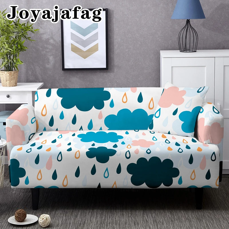 Cartoon Clouds And Raindrops Elastic Sofa Cover Washable 1/2/3/4 Seater Slipcover For Living Room Stretch Sectional Couch Covers