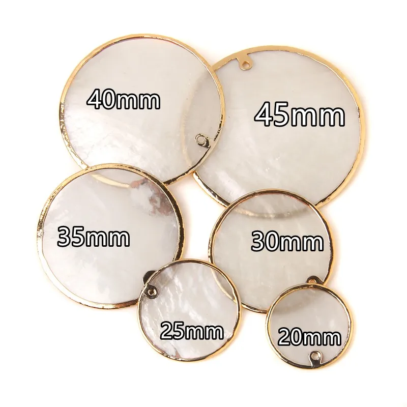 Natural Round Shell Slice Pendant Fashion Phnom Penh Shell Flake White Mother of Pearl Shell Pendants for Jewelry Making 20-45mm