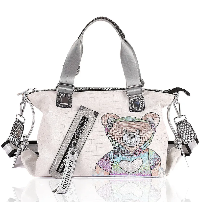 Luksusowe torebki markowe z kryształkami marki 2021, modne diamentowe torby Crossbody o dużej pojemności, damska torba na ramię z misiem Sac A Main