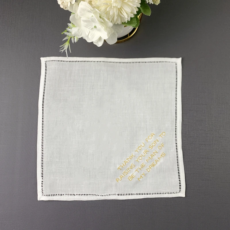 Conjunto de 12 moda lenço de casamento personalizado 10x10-inch linho hemstitch hankie para qualquer cerimônia de casamento ou evento especial