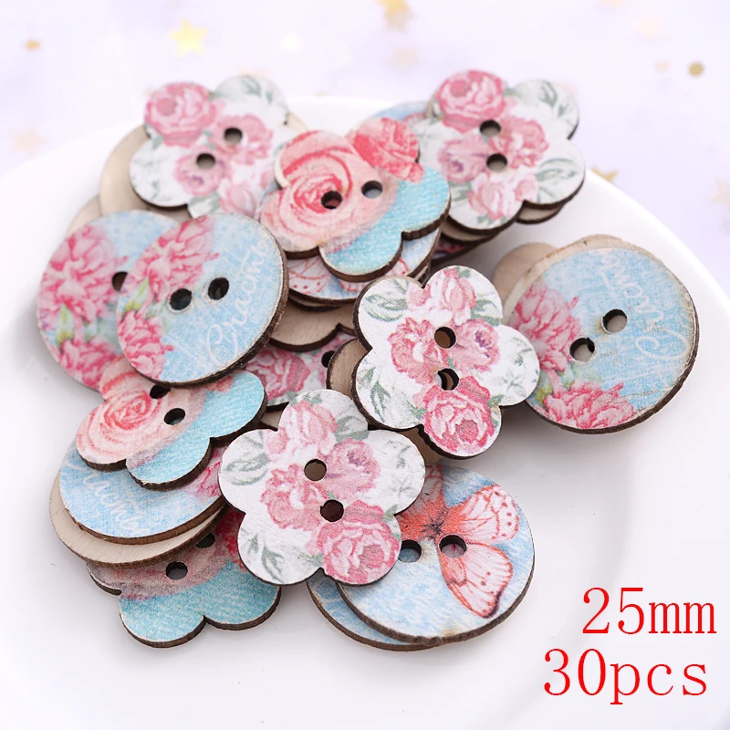 50Pcs Five-Pointed Star Shape Wooden Sewing Buttons Cute Mixed Color Dot Pattern Button For DIY Dolls Crafts Garment Accessories