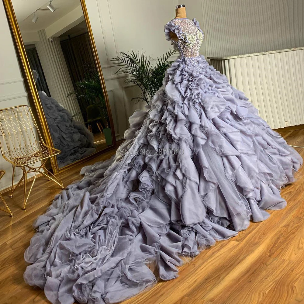 2020 Arabia Elegant Haute Couture Ball Gown Evening Dress Floor-Length Beaded Sequins Celebrity Dress Tulle Robe De Soiree Aibye