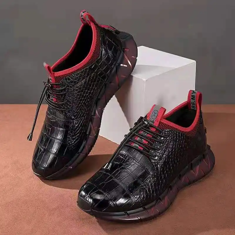 

2021 new design 100% real genuine crocodile skin alligator leather men business shoe cow skin lining leisure sneaker shoe