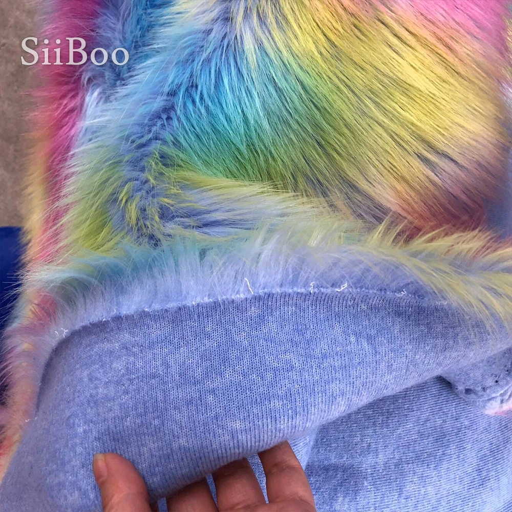 Korean rainbow style cosplay 4cm long faux fur colorful fabric for coat decorative carpet fausse fourrure tissu pelliccia SP5780