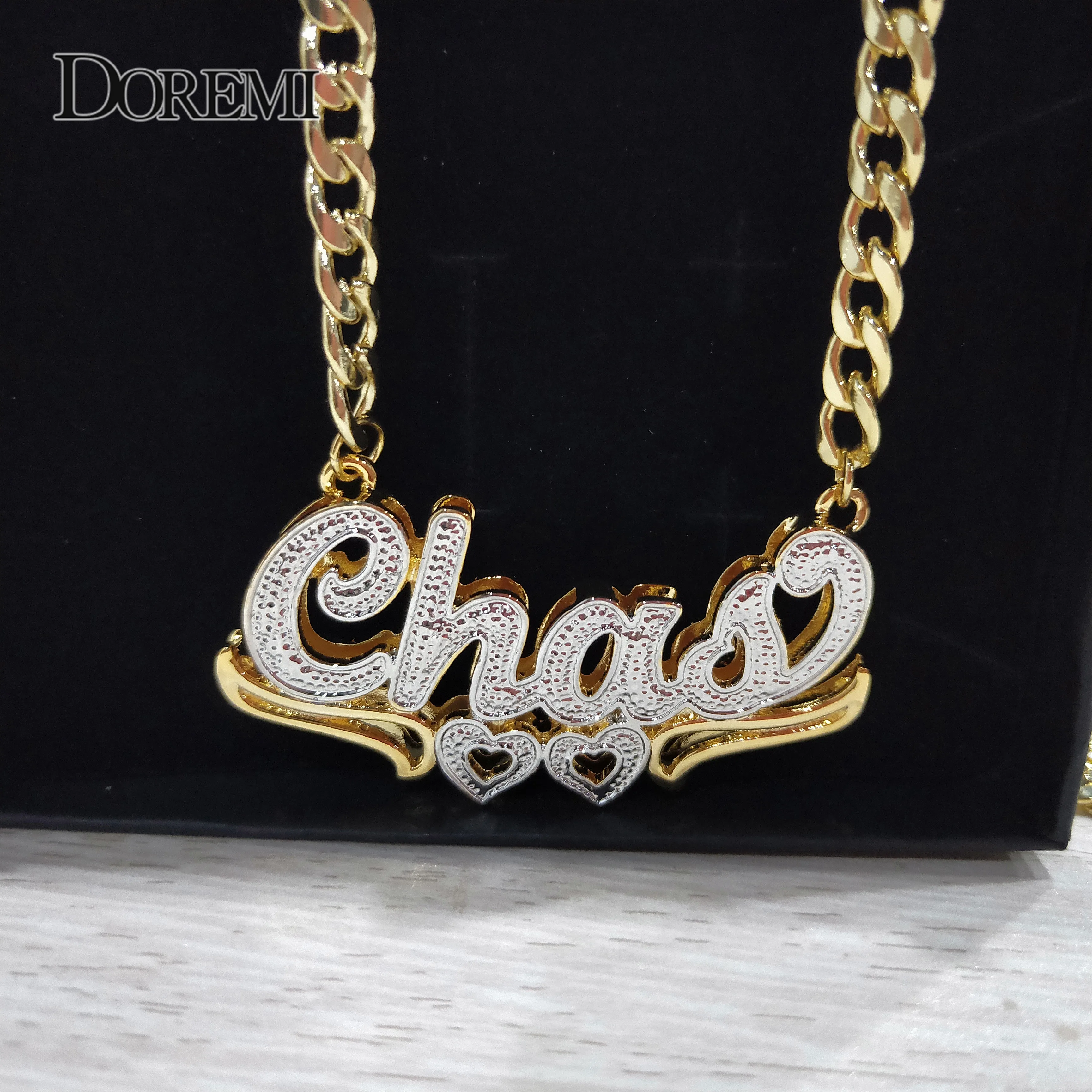 DOREMI 3D Custom Necklaces New Style Custom Name Necklace Name Personalized Double Gold Plated Nameplate 3D Necklace Hip Hop