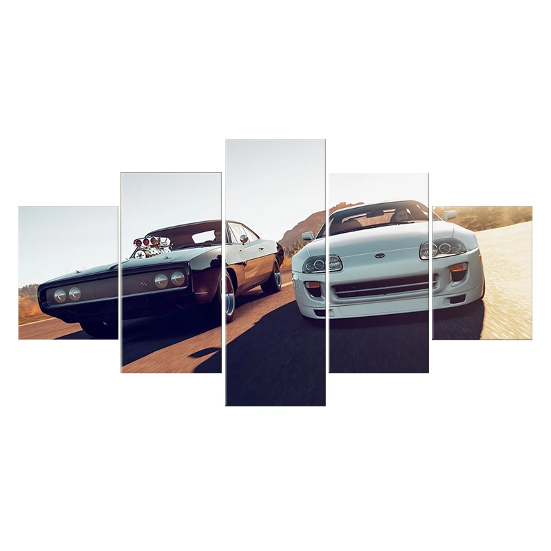 Wall Art Canvas Painting HD Print 5 Pieces Movie Fast Furious Sports Car Racing Car Pictures Bedside Home Decorative Posters
