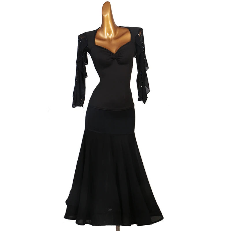 New Female Ballroom Dance Dress Rumba Dance Black Suit Waltz Practice Clothes Latin Dance Competition Performance Dress DQL3787