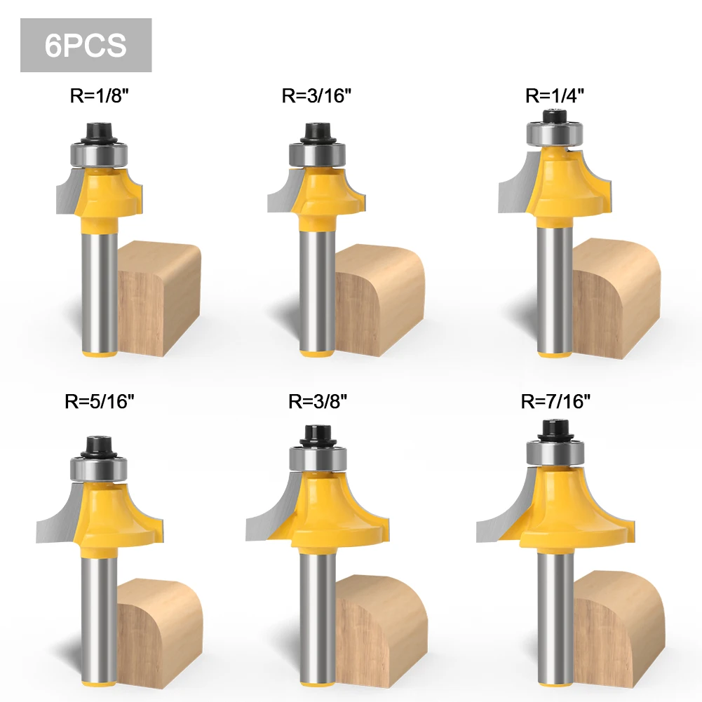 1pc 8mm Corner Round Over Router Bit with Bearing for Wood Woodworking Tool Tungsten Carbide Milling Cutter