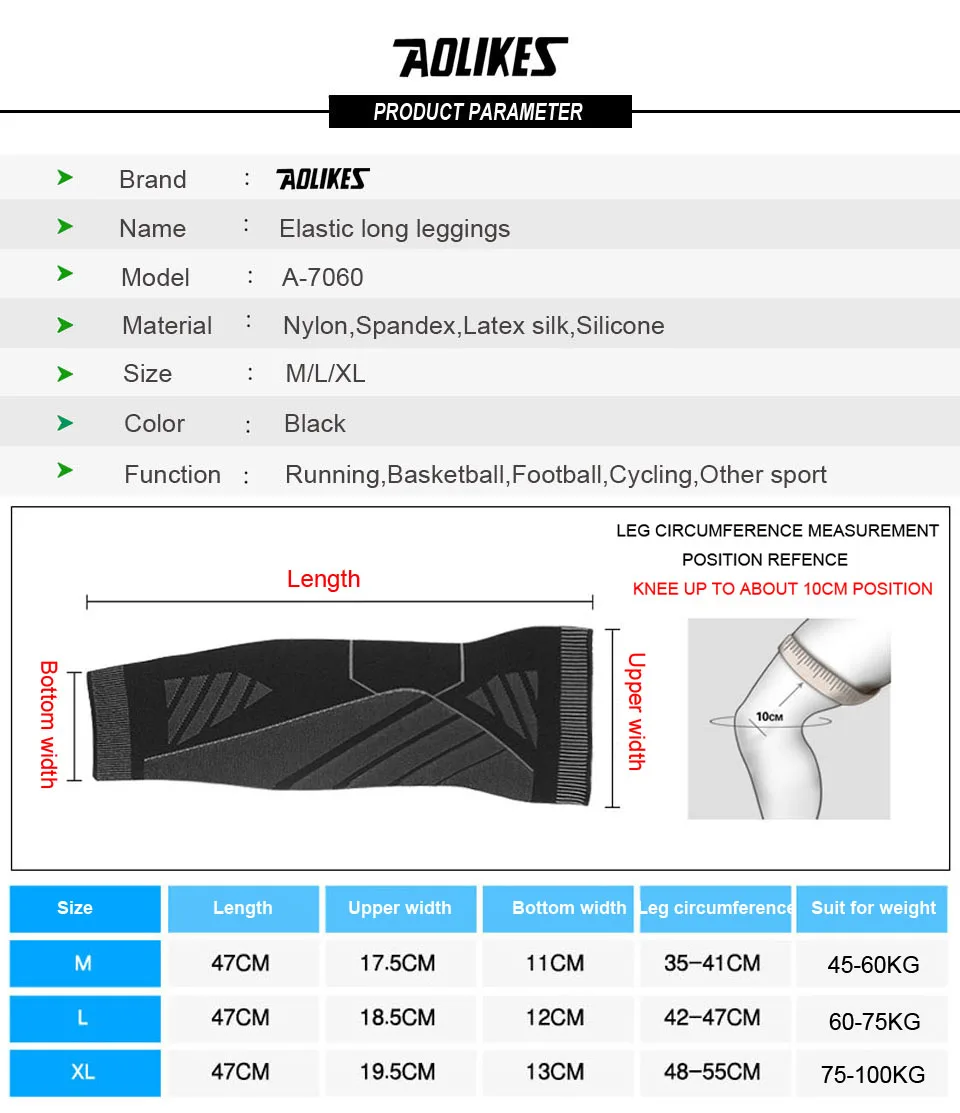 AOLIKES Sport-Kompressionsärmel für das ganze Bein, Kniestützen, Stützschutz zur Linderung von Gewichtheben, Arthritis, Gelenkschmerzen – Detail 5