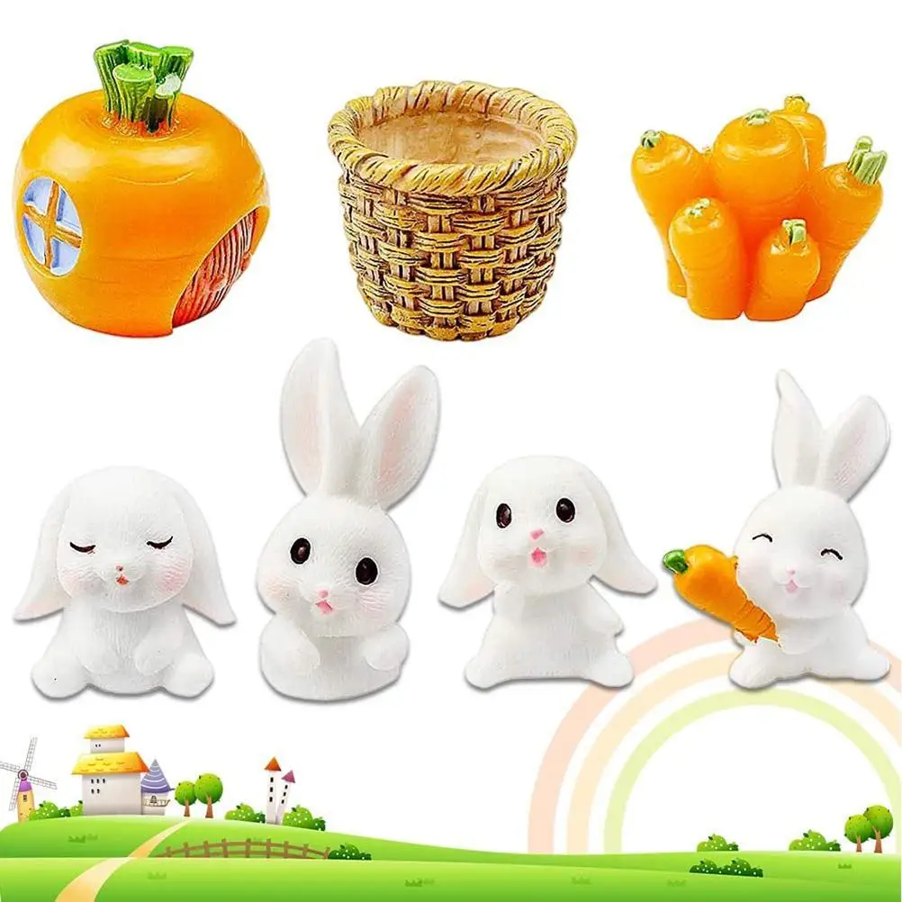 

7PCS Resin Miniature Garden Ornaments Easter Bunny Decoration Spring Decoration For Home Garden Yard Office Decoration