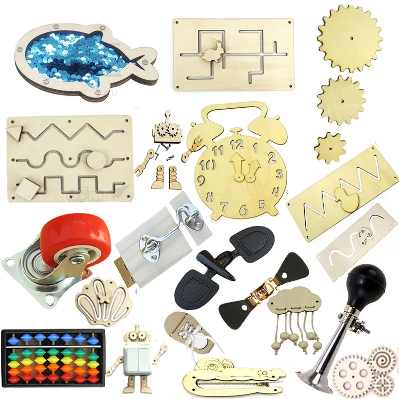 Accessoires de planche occupée Montessori, jouet en bois, matériel de bricolage, pièces de planche d'activité éducative, jouets pour enfants, apprentissage des compétences de base