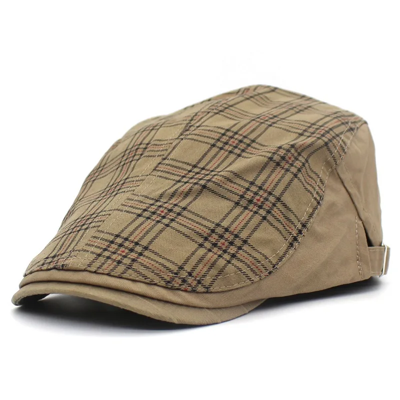 Spring Summer Plaid Newsboy Caps Men Cotton Flat Peaked Cap Women Painter Beret Hats 16