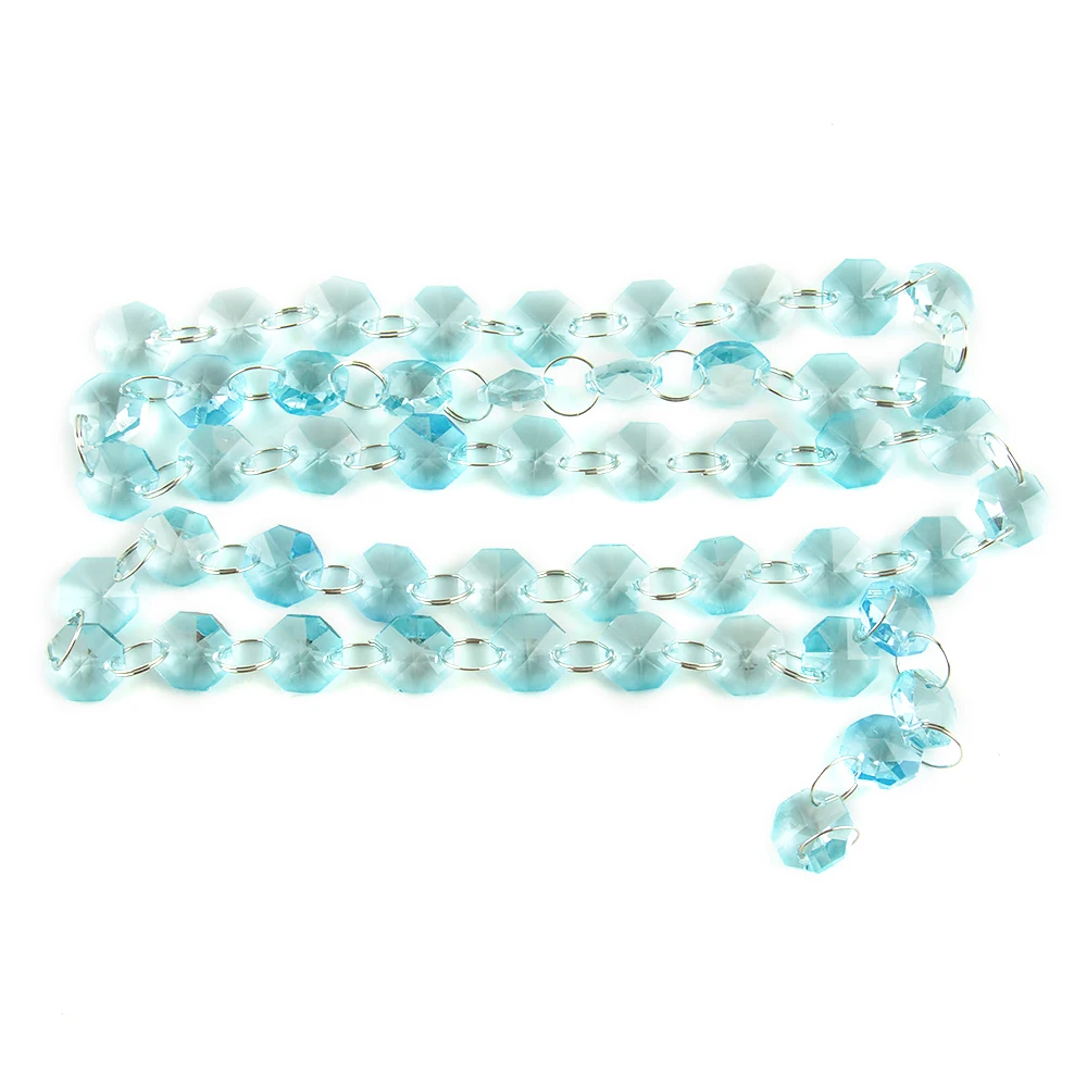 

5m/50m Lt.aquamarine Crystal 14mm Beads With Rings Glass Strands For Wedding Curtain Garlands Chains Home Decoration