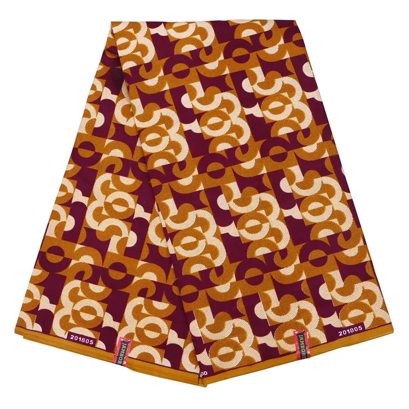 2019 Latest Arrivals African Pagnes Real Guaranteed Veritable Wax Orange & Brown Printed Fabric 6Yards\set