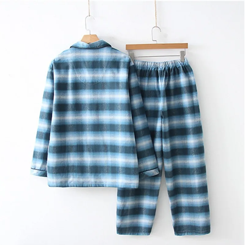 Spring Autumn Casual Pajama sets Men Plaid 2-Piece sets Male 100% cotton Sleepwear suit Men's Long sleeve shirt &Pants