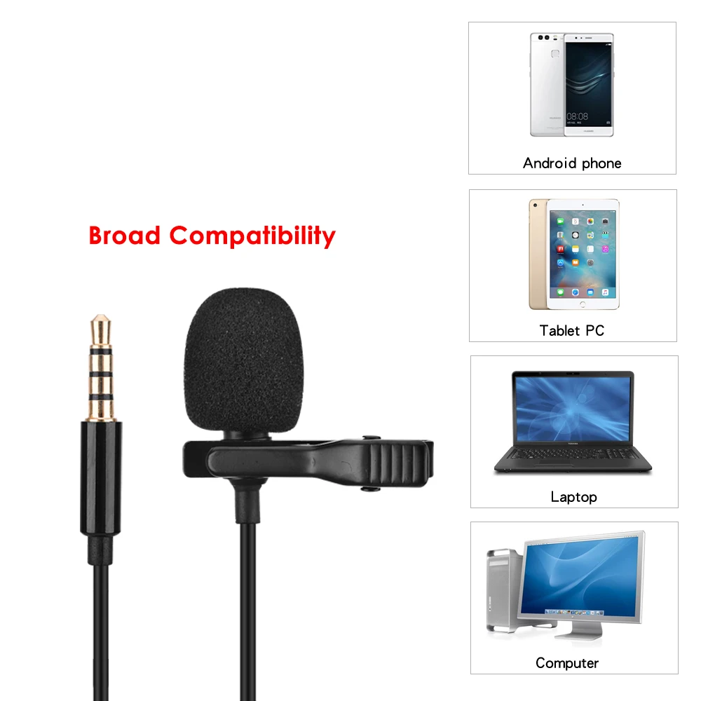 iiiMymic Omnidirectional 3.5mm Lavalier Lapel Microphone Tie Clip for ios Android Smartphone Cell Phone PC Laptop Recording