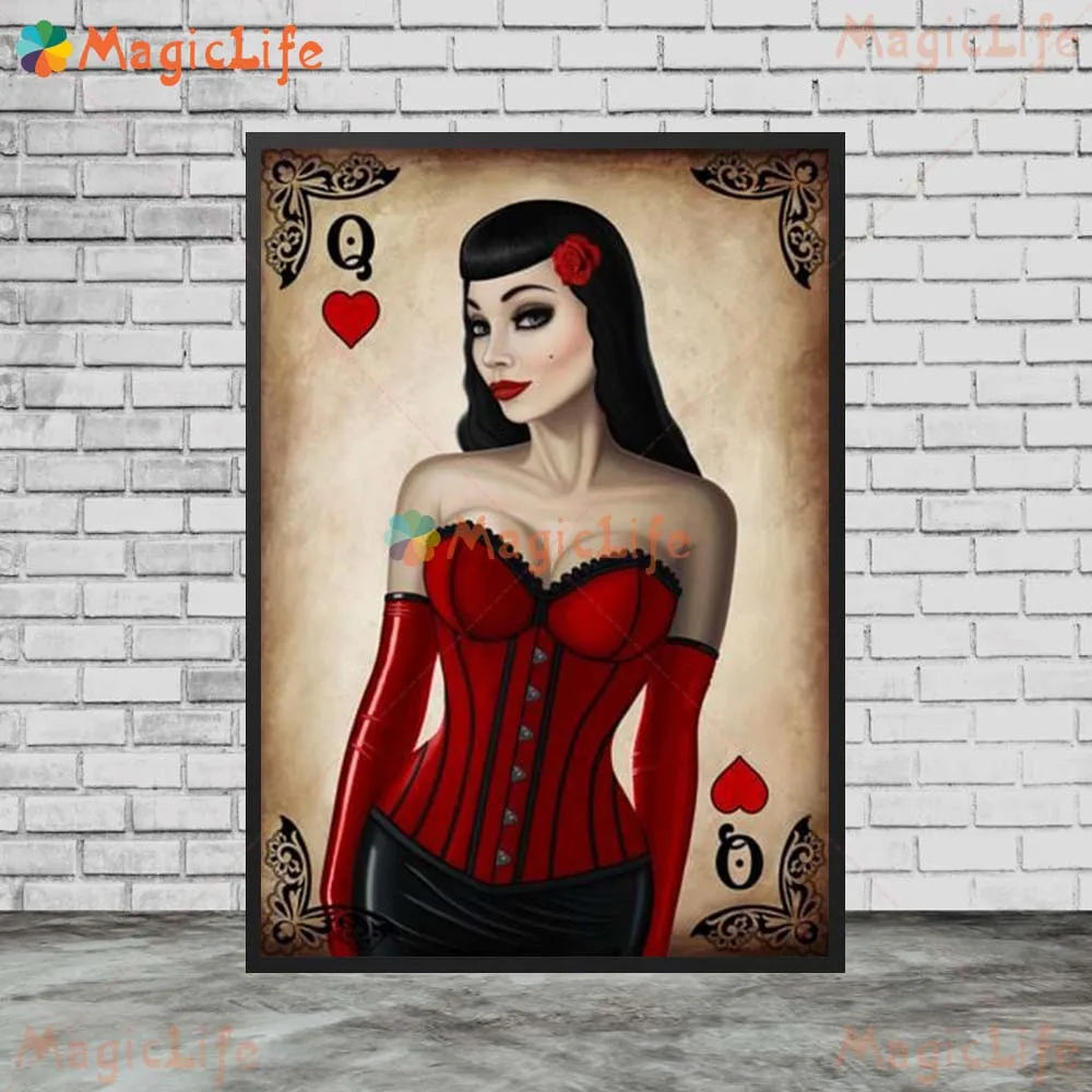 Sexy Uniform Girl Queen Poker Wall Pictures For Living Room Casino Bar Decor Nordic Poster Wall Art Canvas Painting Unframed