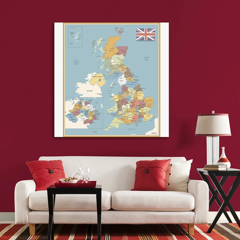 150*150cm The United Kingdom Political Map Vintage Wall Art Poster Vinyl Canvas Painting Classroom Home Decor School Supplies