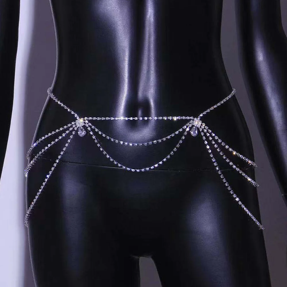 Stonefans Sexy Bikini Rhinestone Layered Waist Chain Belt for Women Handmade Bridal Shoulder Necklace Wedding Crystal Jewelry