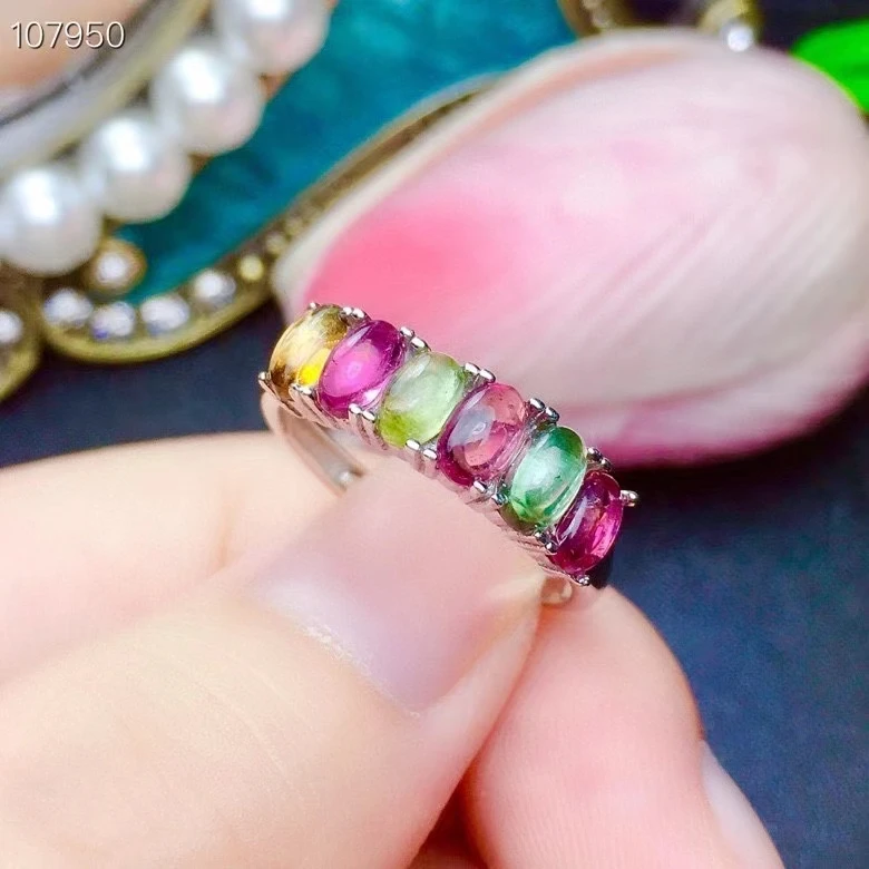 

KJJEAXCMY fine jewelry 925 sterling silver inlaid natural Tourmaline Women's fresh and elegant candy color face gem ring support