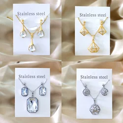 Korean Trendy Stainless Steel Jewelry Sets For Woman Water Drop Pendant Necklaces And Earrings Set Cubic Zirconia Gold Plated