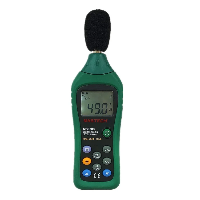 

MASTECH MS6708 Handheld Industrial Digital Sound Level Meter LCD Display 30dB~130dB Analog Bar Noise DB Decibel Level Tester