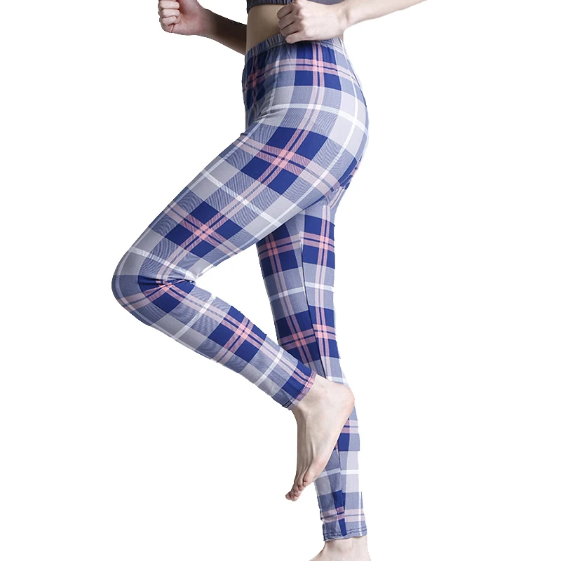 CHSDCSI-mallas con estampado a cuadros para mujer, pantalones de Fitness, elásticos, de cintura alta, para entrenamiento