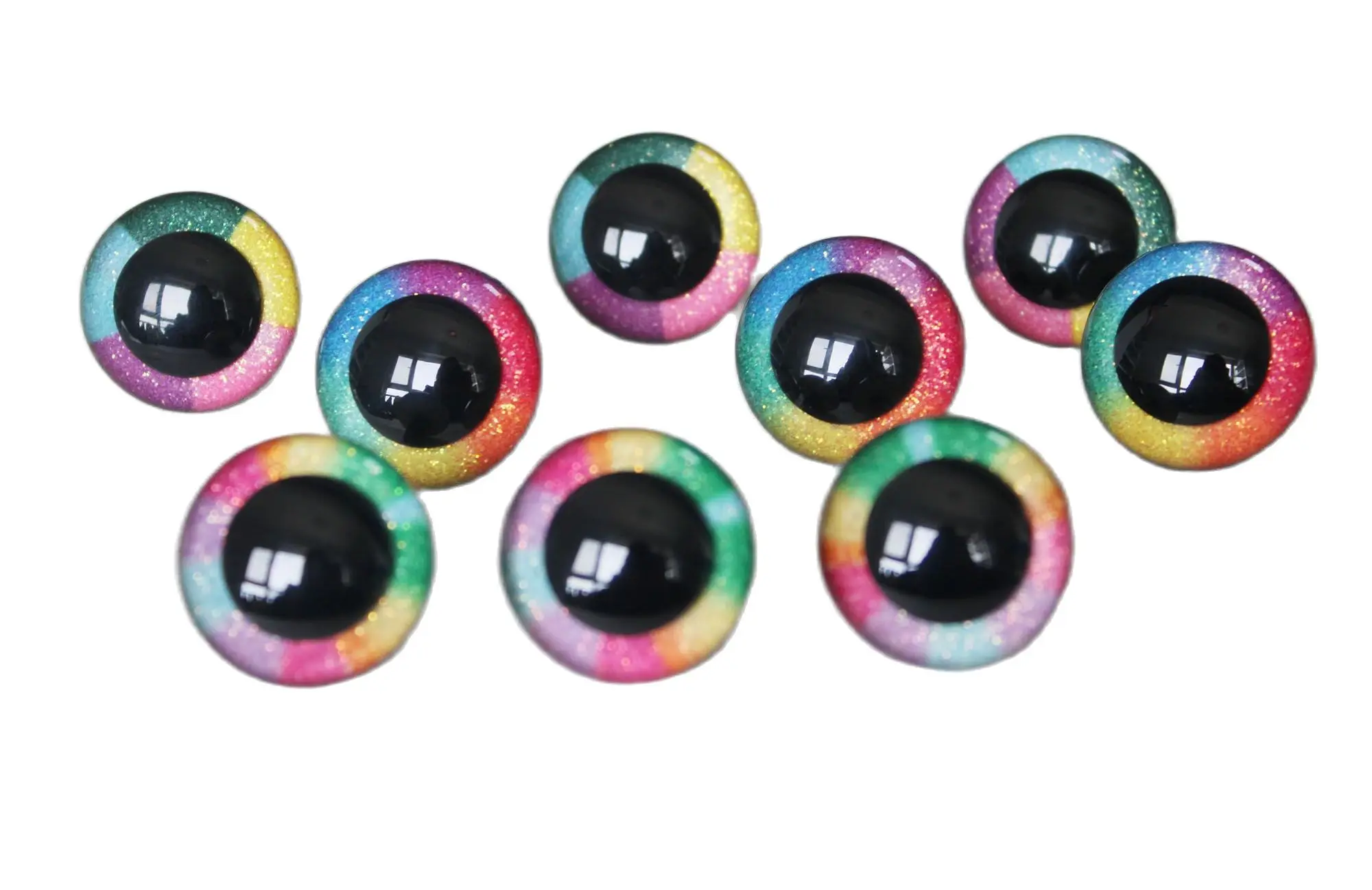 

new rainbow eyes 14mm-30mm glitter round clear toy safety eyes+ washer For Wool diy pupil findings---R3