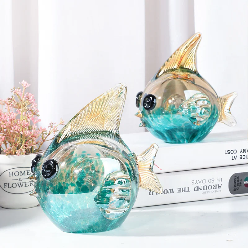 Glazed Fish Ornaments Living Room Creative Light Luxury Puffer Fish Statue Art Supplies High-end Glass Crafts Desk Accessories