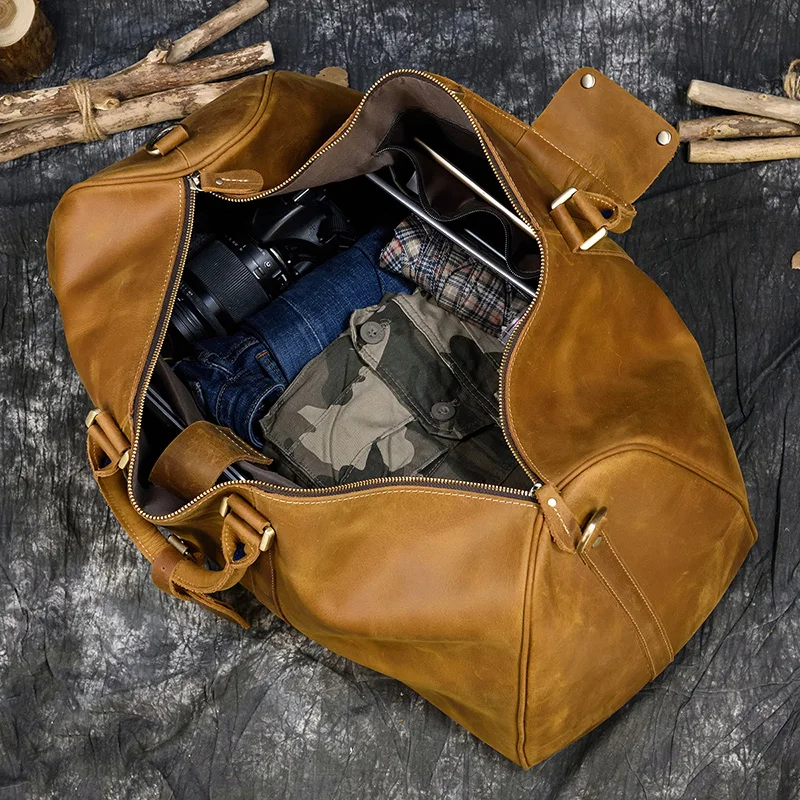 Luufan Big Capacity Genuine Leather Men Travel Bag Vintage Crazy Horse Leather Male Travel Duffel leather Luggage weekend bag