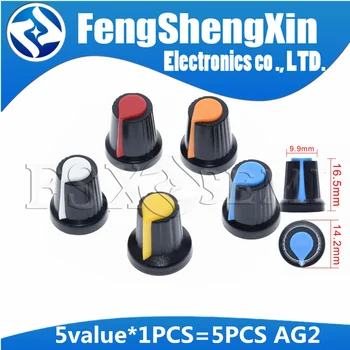 5colorX1pcs = 5pcs Nieuwe WH148 potentiometer knop cap (koperen kern) 15X17mm 6mm Asgat AG2 Geel Oranje Blauw Wit Rood