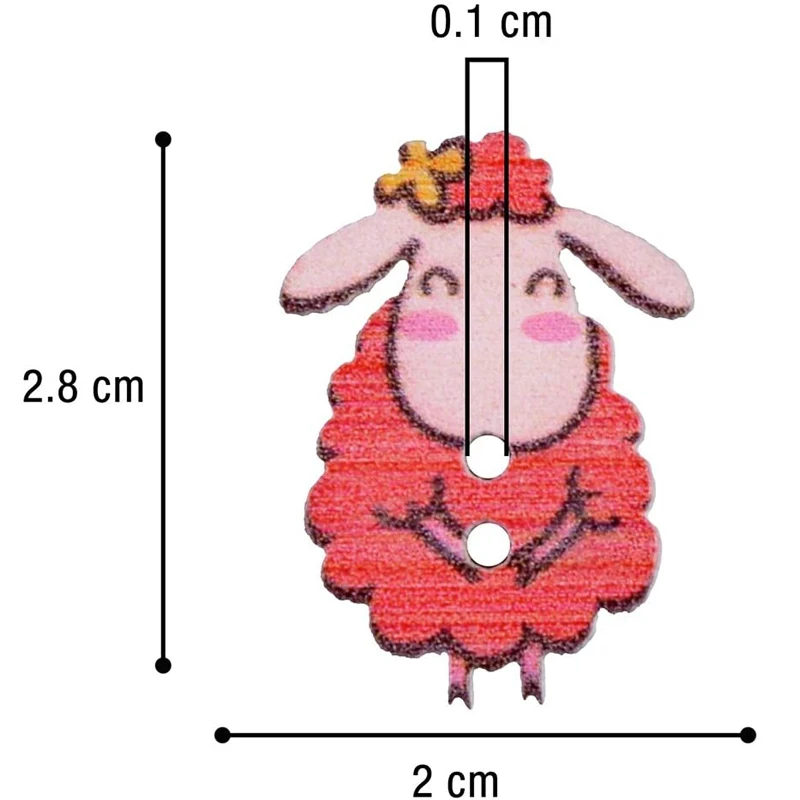50Pcs Cute Sheep Shape Wooden Buttons in Bulk for Diy Crafts Sewing Knitting Card Making Mix Color