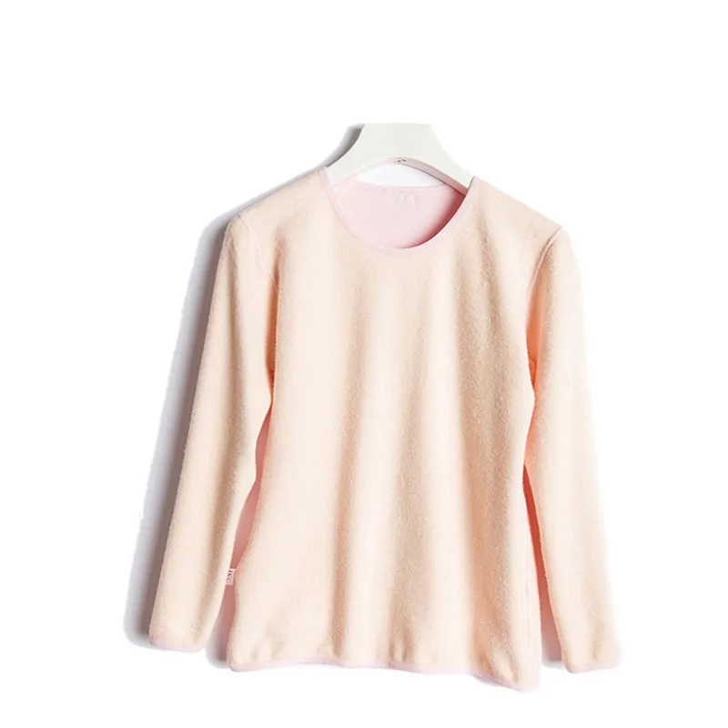 

Autumn Winter Lady's Pure Color Silk Warm Underwear Velour Set of Silk Pulled Down Autumn Clothes Warm Thick Tops+Panties